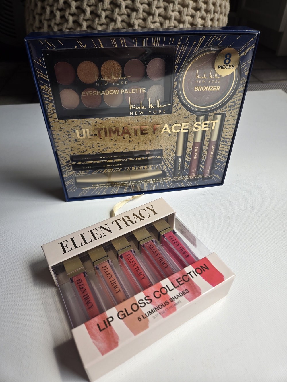 NIB- Nicole Miller Ultimate Face Set - Shimmer Bronze & Warm Rose W Gloss Set